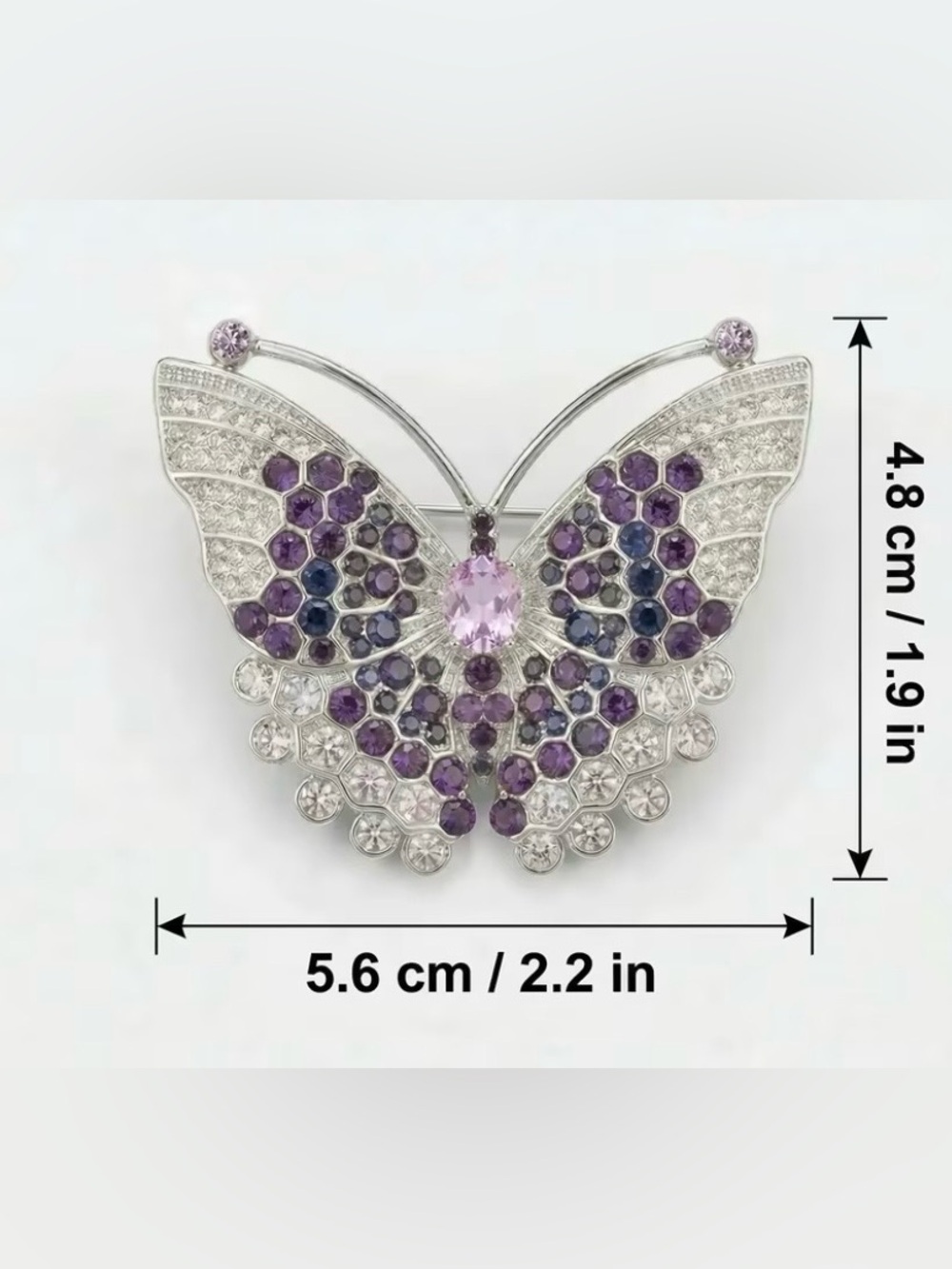 Purple Crystal Butterfly Brooch - Elegant Vintage Style Pin - Picture 5 of 9